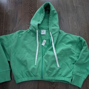 Offline By Aerie Cropped Green Zip-Up Hoodie NWT Size M
